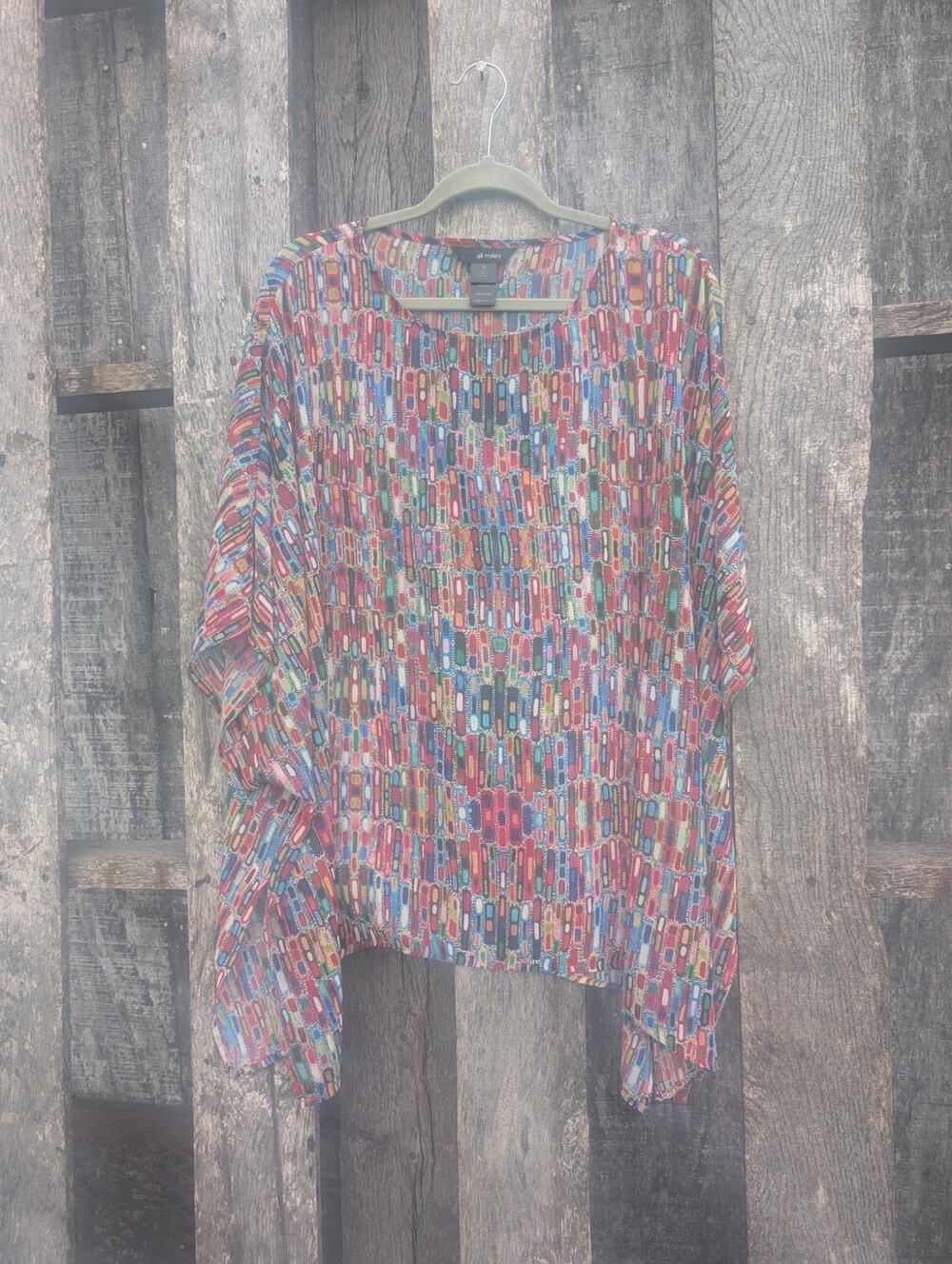 Ali Miles Mosaic Drapey Sheer Top Women's 1X (Oversized)